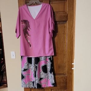 SHEIN Pink and Black Animal Print Matching Set